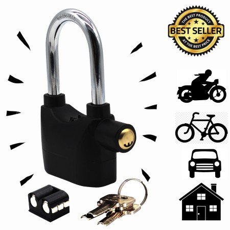 Security Alarm Lock (Big Size) – Anti-Theft Heavy Duty Lock for Bike, Home, Shop & Godown with 3 Keys