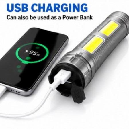 Powerful Rechargeable LED Flashlight – Zoom & USB Power Bank