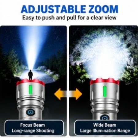 Powerful Rechargeable LED Flashlight – Zoom & USB Power Bank